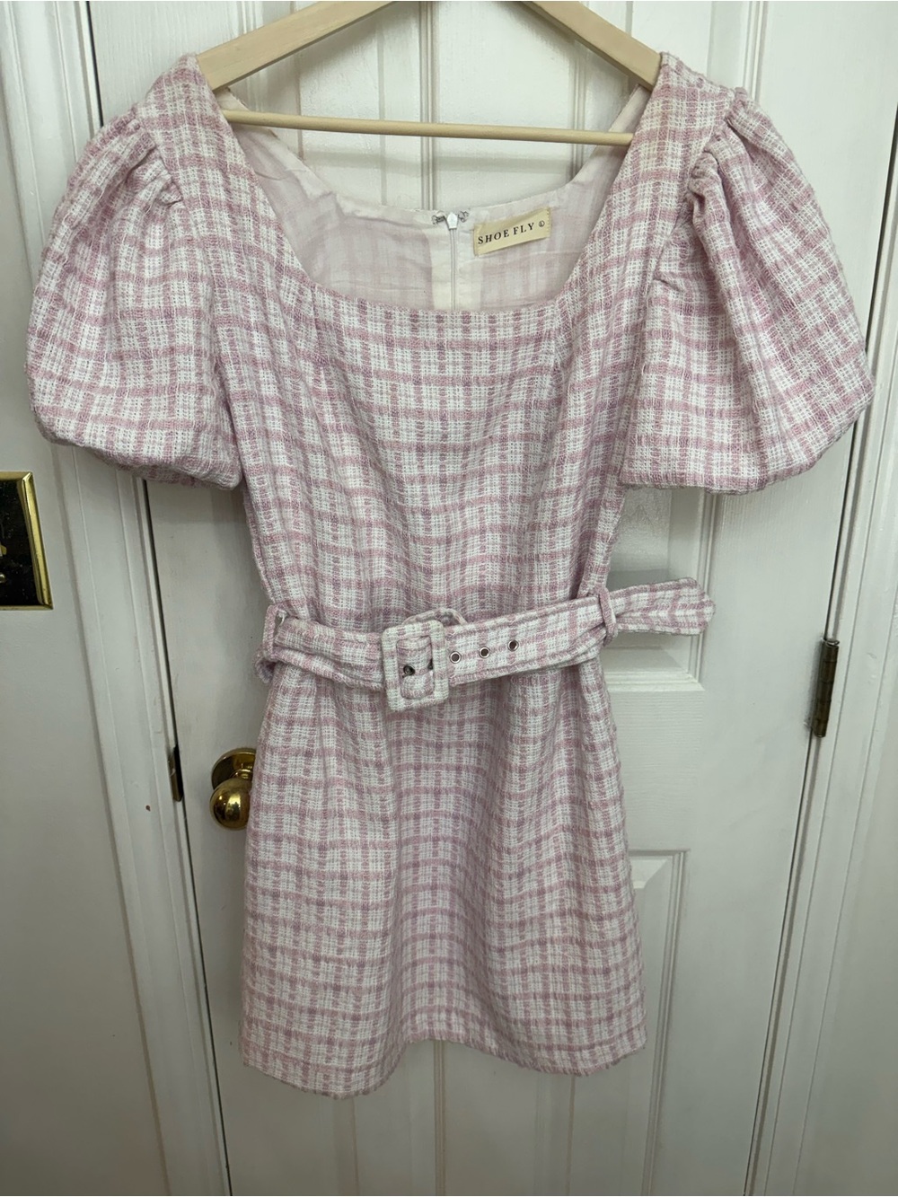 Pink Plaid Mini Dress with Belt